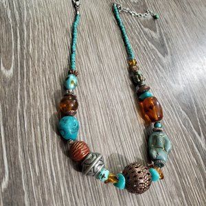Bronze and turquoise chunky necklace